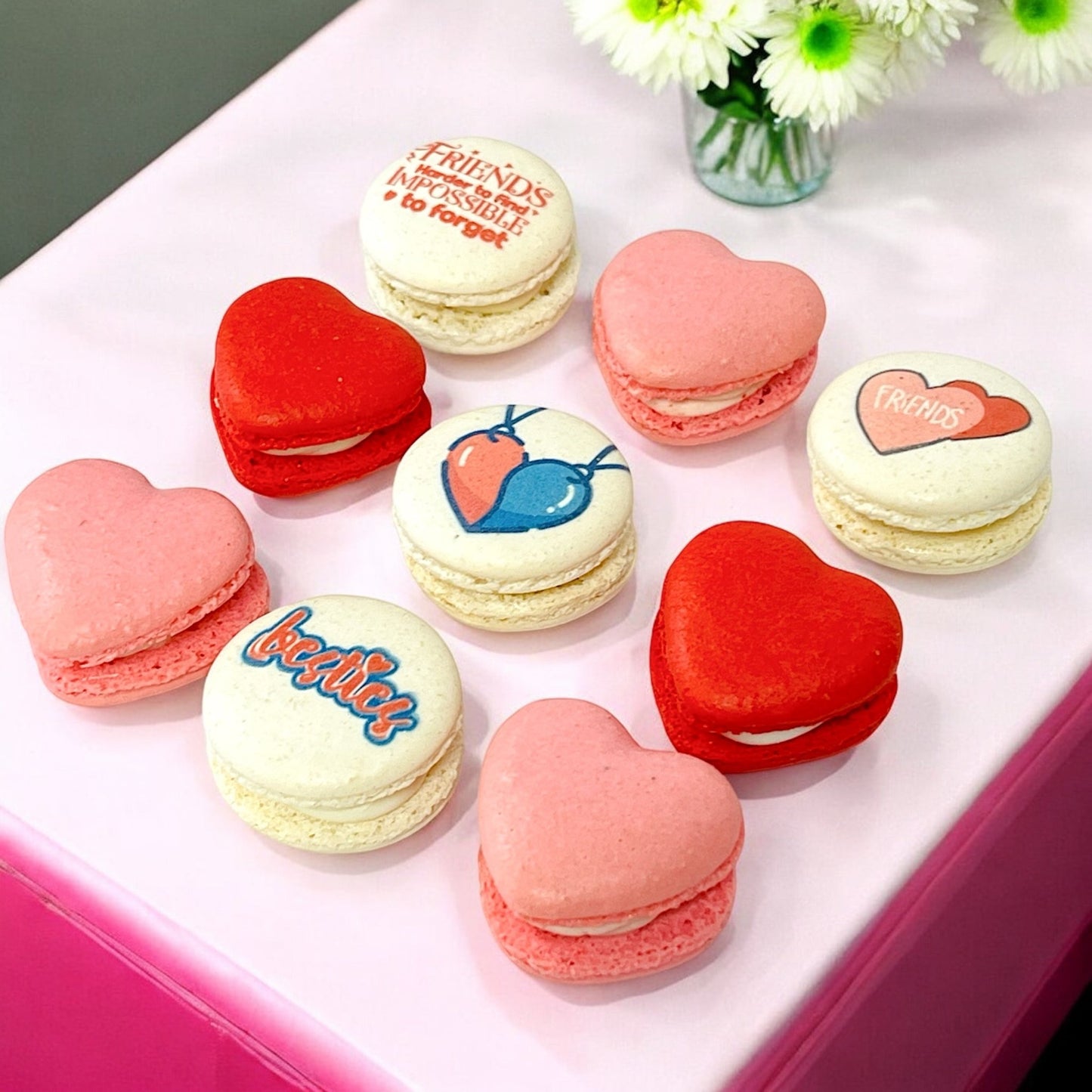 Heartfelt Galentine’s Macarons – Friendship - Inspired Treats in 6, 12, or 24 Pack - Macaron CentraleValentine'sDefault (white chocolate - strawberry - vanilla)6 Pack