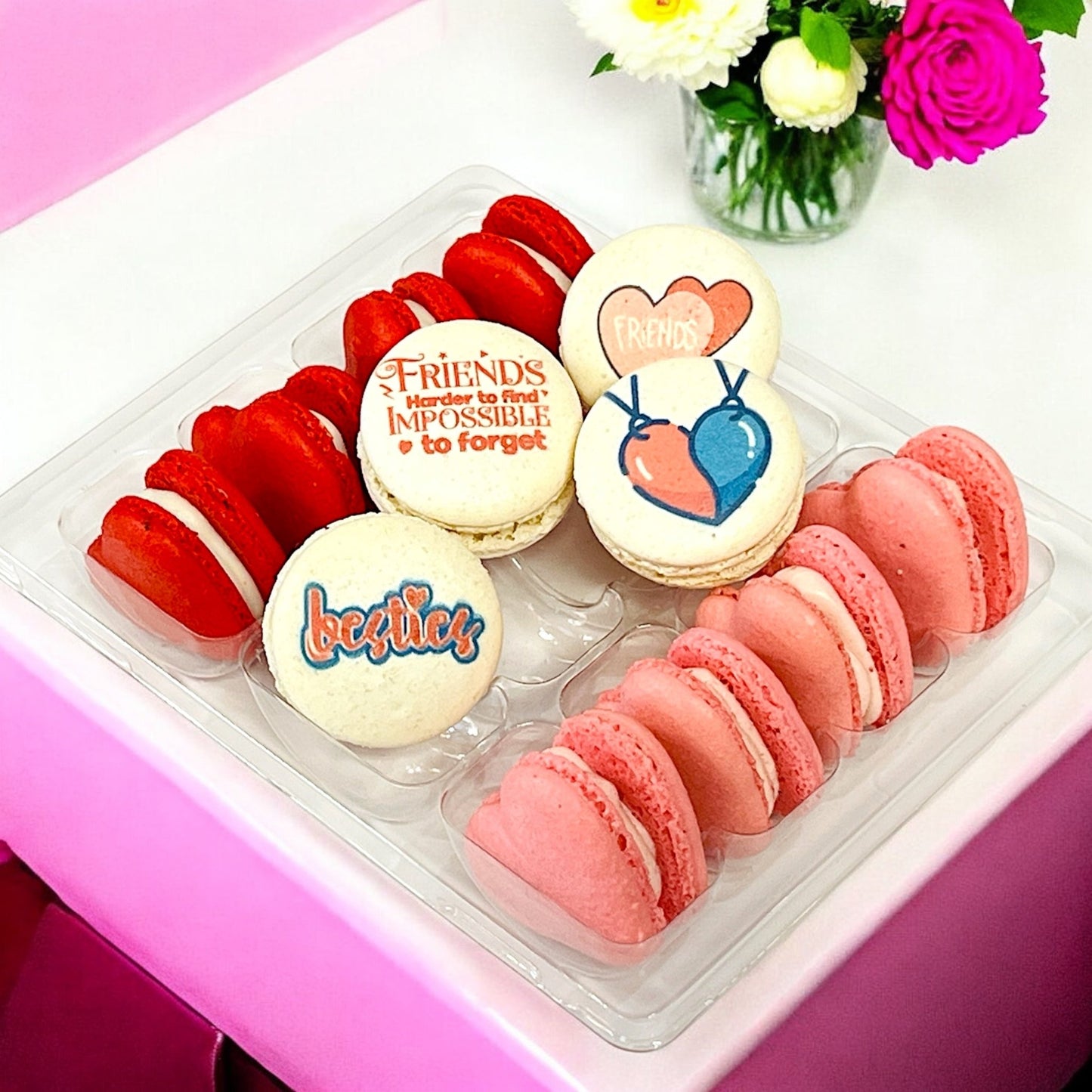 Heartfelt Galentine’s Macarons – Friendship - Inspired Treats in 6, 12, or 24 Pack - Macaron CentraleValentine'sDefault (white chocolate - strawberry - vanilla)6 Pack