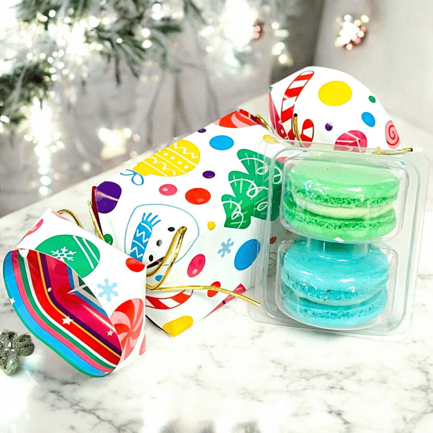 Holiday Candy Wrap Macaron Set - 6 Designs, Choose Your Flavors - Macaron Centrale6 Candies (12 macarons)