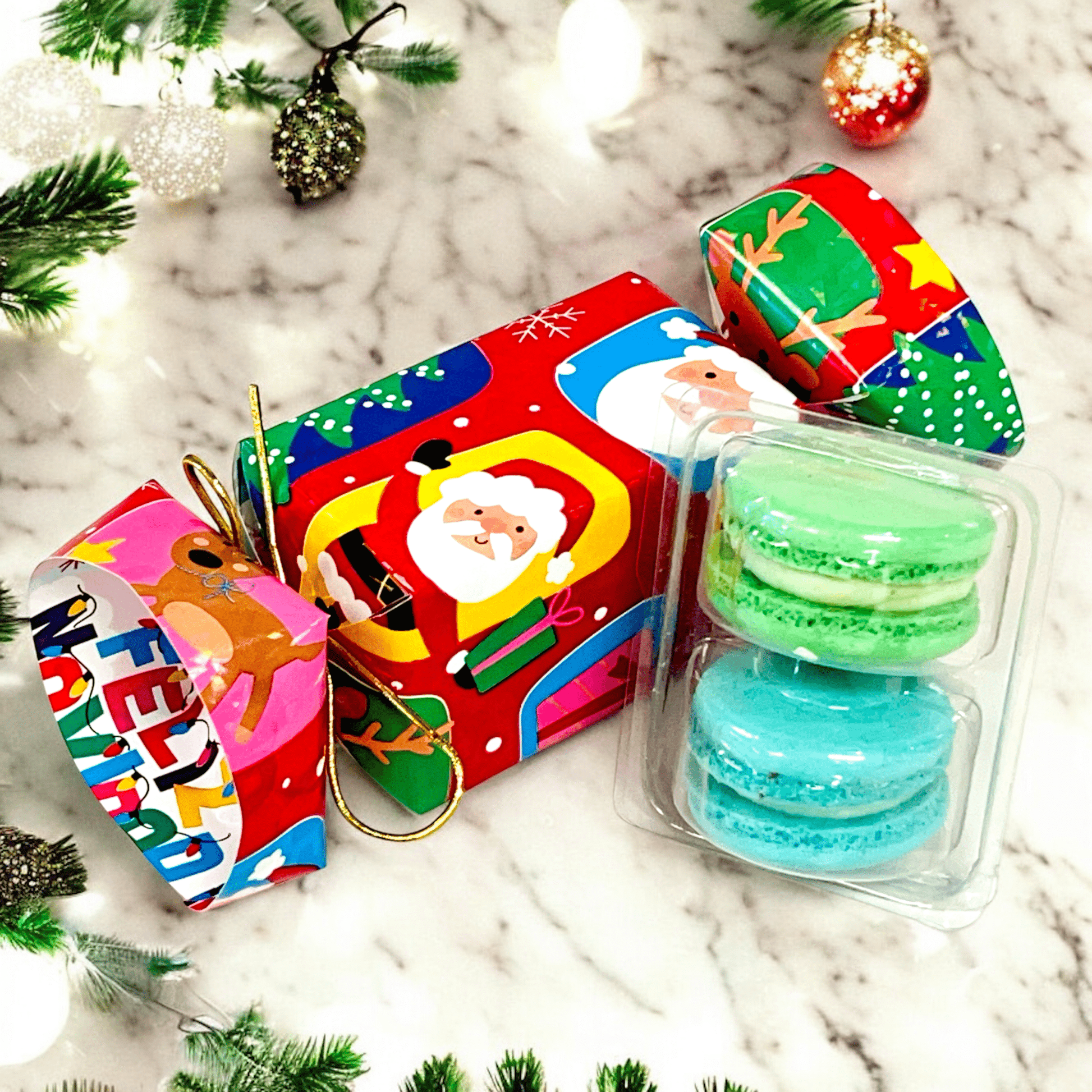 Holiday Candy Wrap Macaron Set - 6 Designs, Choose Your Flavors - Macaron Centrale6 Candies (12 macarons)