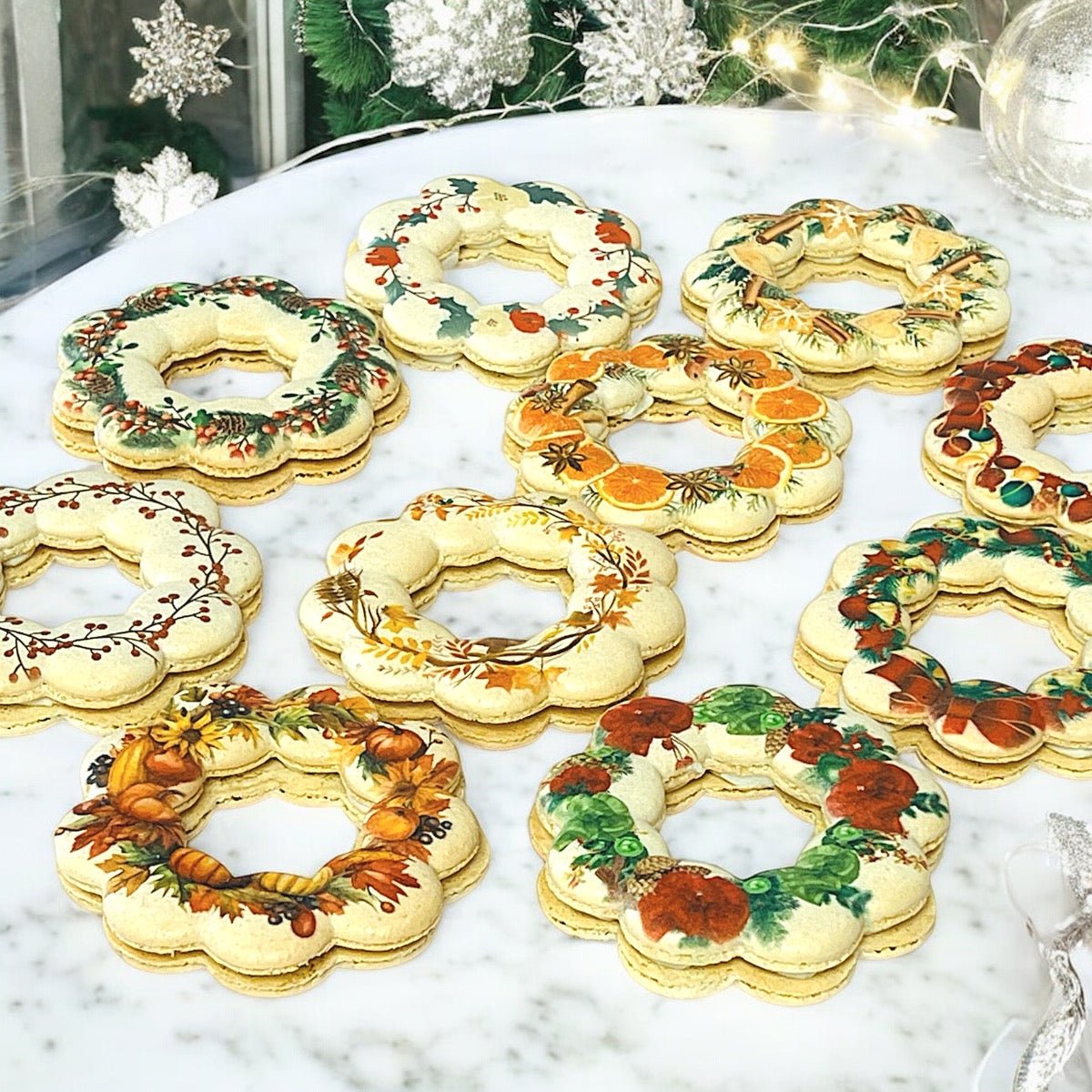 Holiday Wreath French Macaron - Harvest Blessing - Macaron Centrale