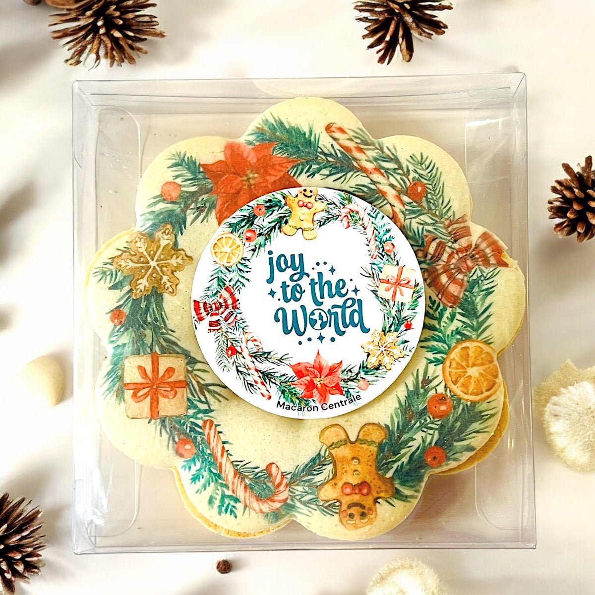 Holiday Wreath French Macaron - Joy to the world - Macaron Centrale