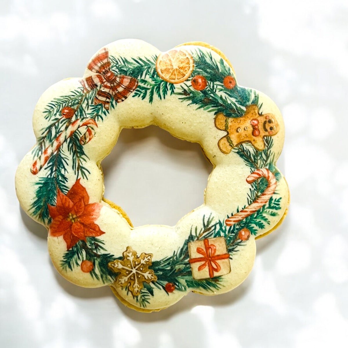 Holiday Wreath French Macaron - Joy to the world - Macaron Centrale