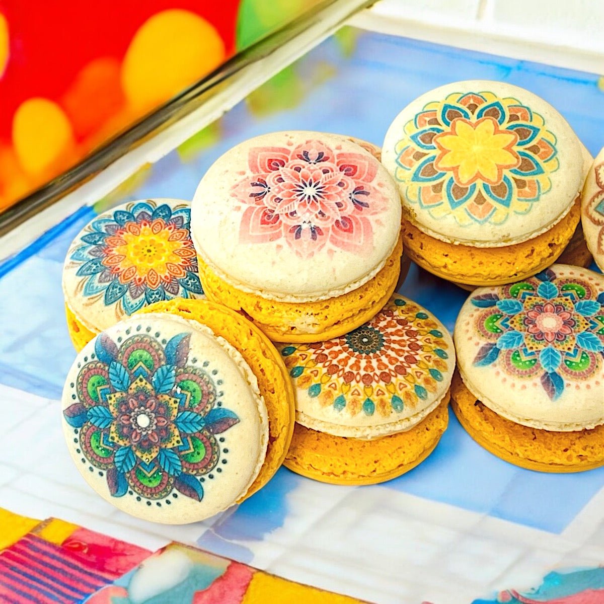 Intricate Mandala Art Macarons – Elegant and Unique French Treats - Macaron Centrale12 Pack