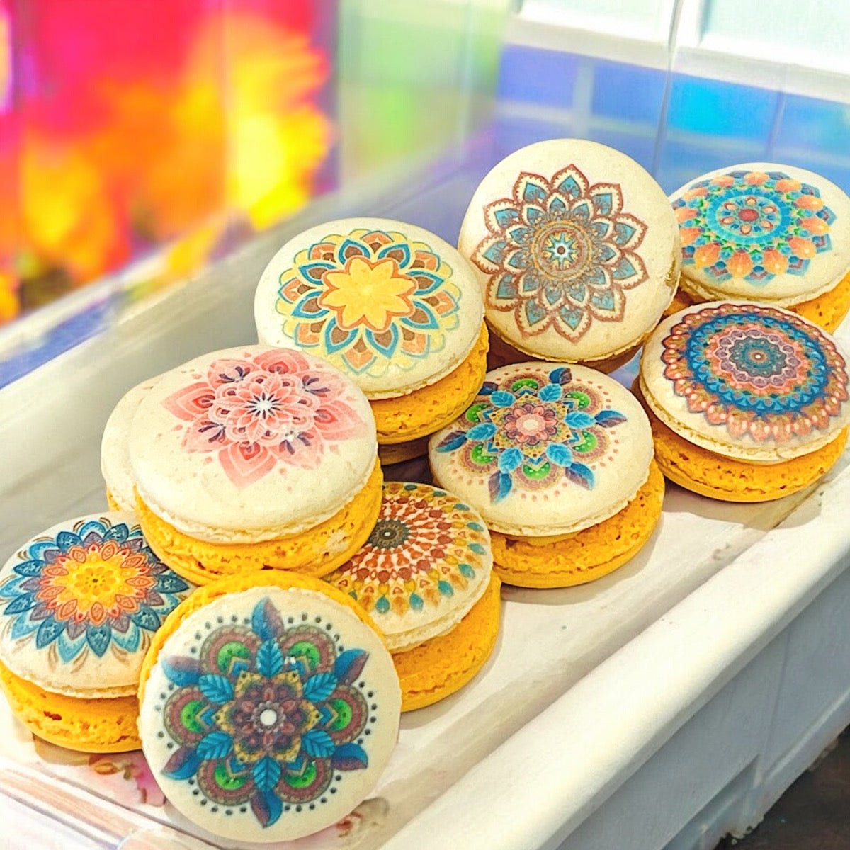 Intricate Mandala Art Macarons – Elegant and Unique French Treats - Macaron Centrale12 Pack