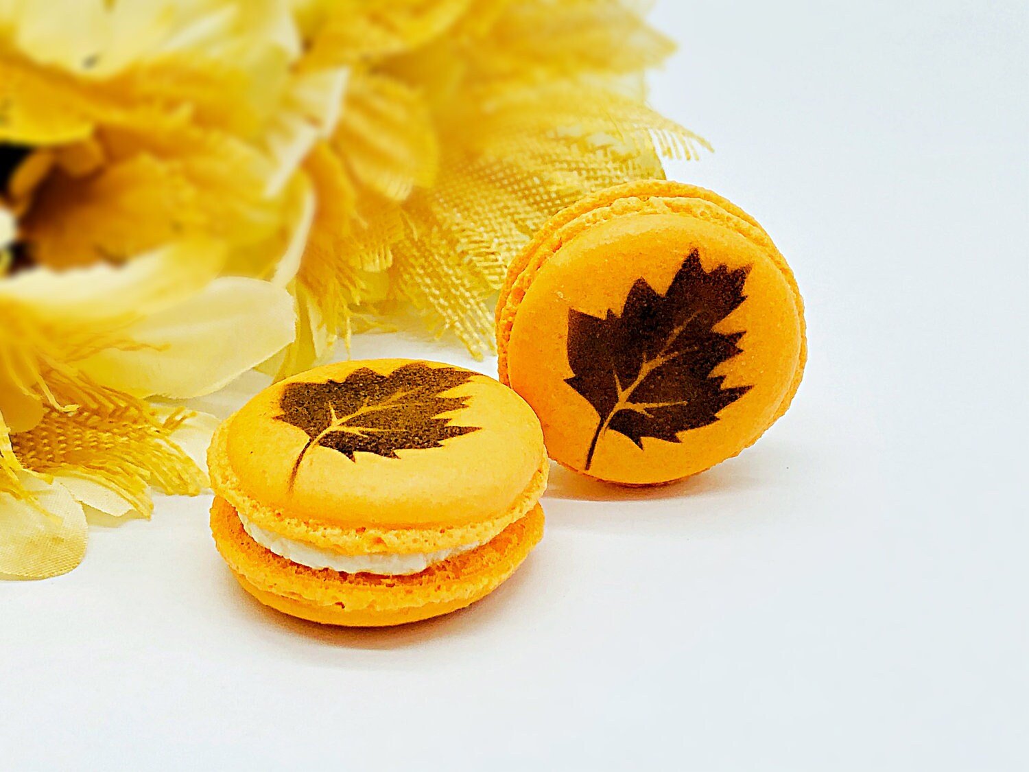 Leaf Macarons | Custom Gourmet Macarons | Perfect for Thanksgiving and Your Next Holiday Celebrations - Macaron CentraleOrange Cream6 pack