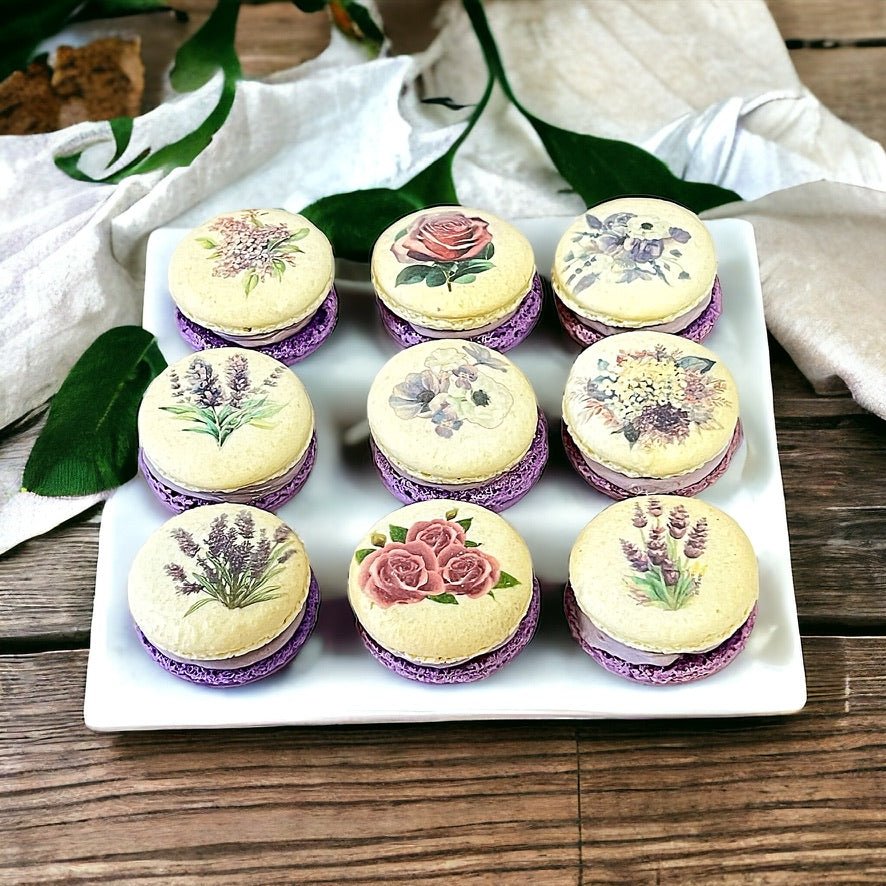 Lilac Floral Macarons Packs of 6, 12, or 24 - Macaron Centrale6 Pack