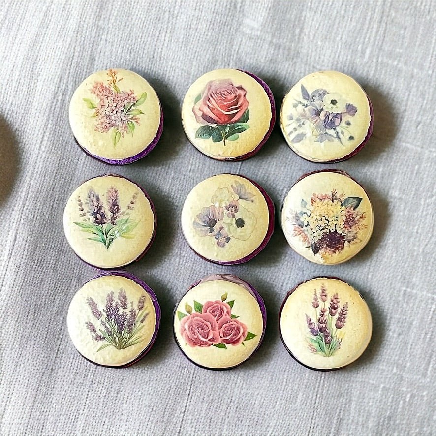 Lilac Floral Macarons Packs of 6, 12, or 24 - Macaron Centrale6 Pack