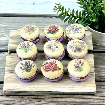 Lilac Floral Macarons Packs of 6, 12, or 24 - Macaron Centrale6 Pack