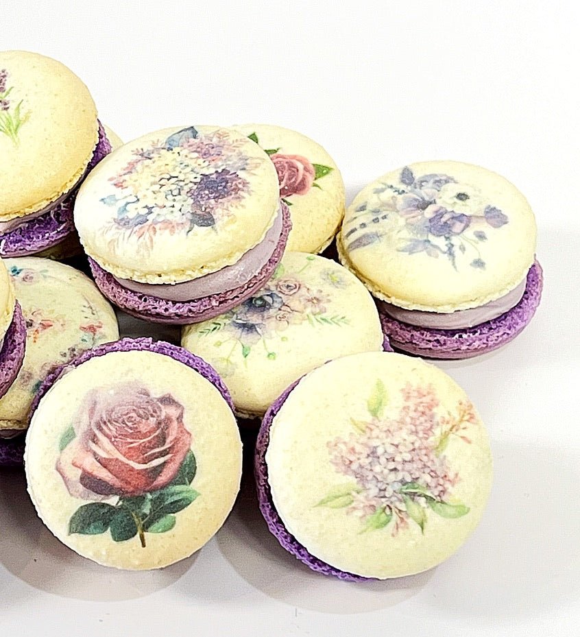 Lilac Floral Macarons Packs of 6, 12, or 24 - Macaron Centrale6 Pack