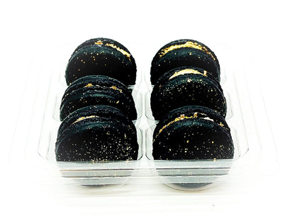 Luxe Mac | Black Macaron with Gold Splatter | Available in 6, 12 and 24 Pack - Macaron Centrale6 Pack