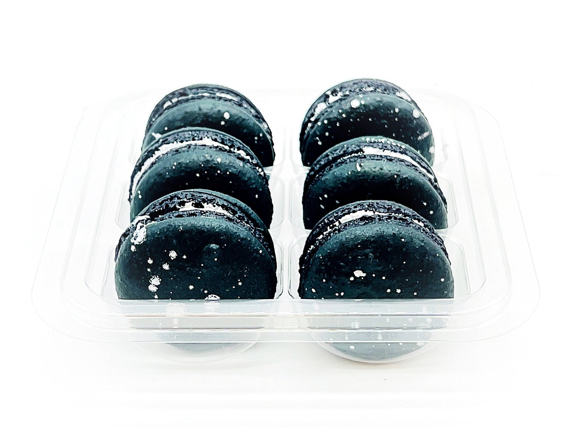 Luxe Mac | Black Macaron with Silver Splatter | Available in 6, 12 and 24 Pack - Macaron Centrale6 Pack