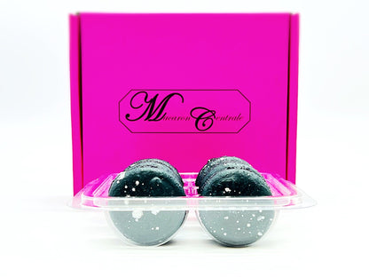 Luxe Mac | Black Macaron with Silver Splatter | Available in 6, 12 and 24 Pack - Macaron Centrale6 Pack