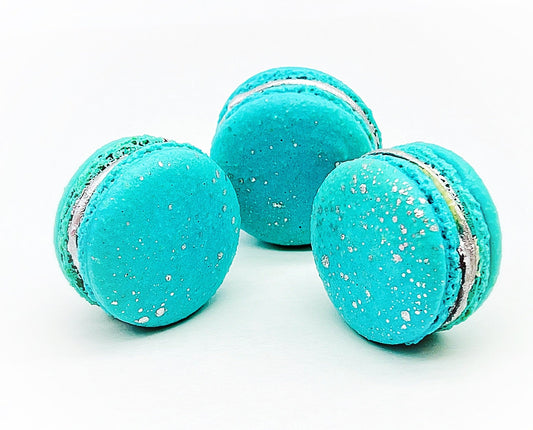 Luxe Mac | Sky Blue Macaron with Silver Splatter | Available in 6, 12 and 24 Pack - Macaron Centrale6 Pack