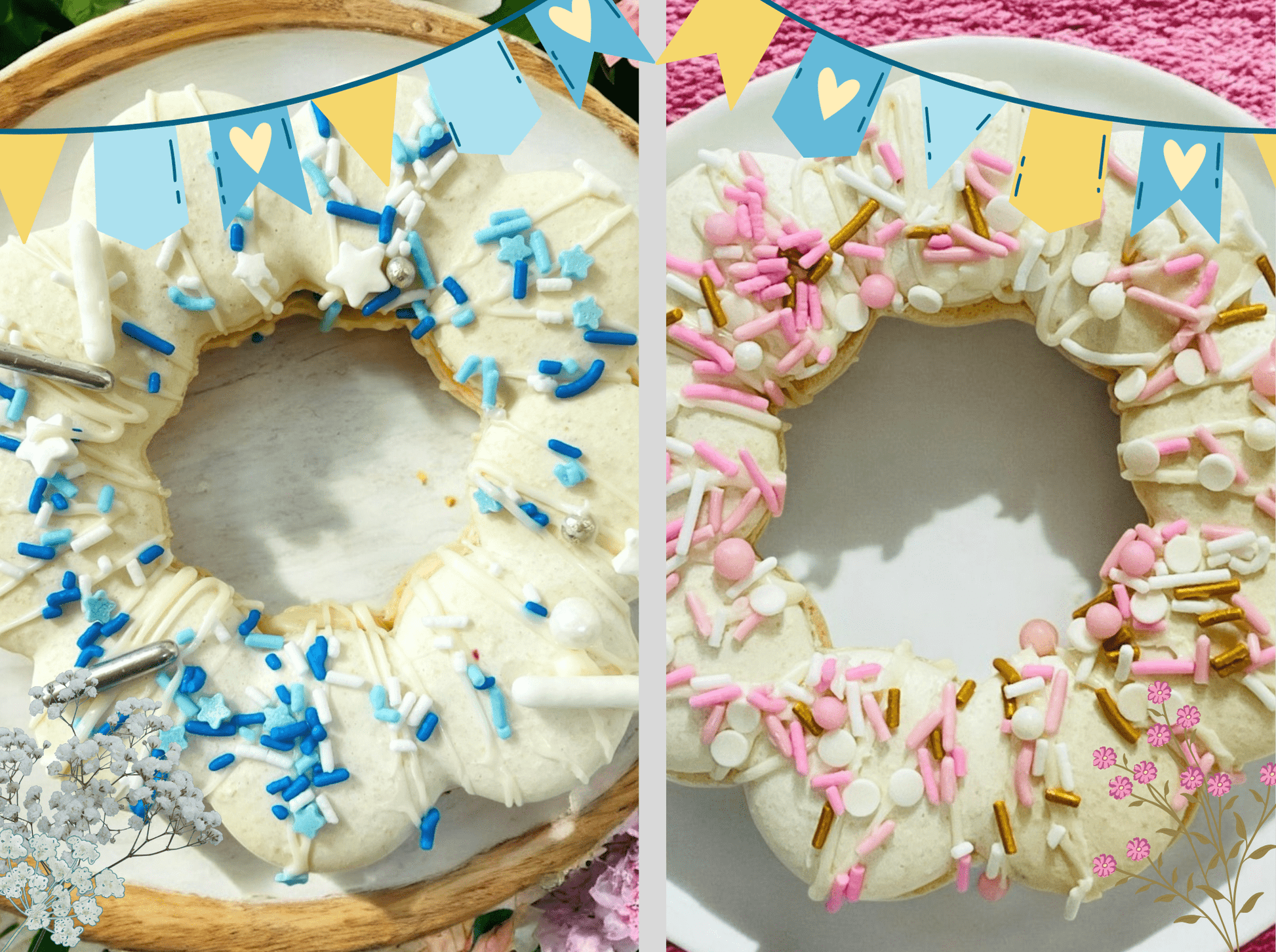 Macaron Wreath for Baby Showers - Pink or Blue Sprinkles - Macaron CentraleBluebell Wreath