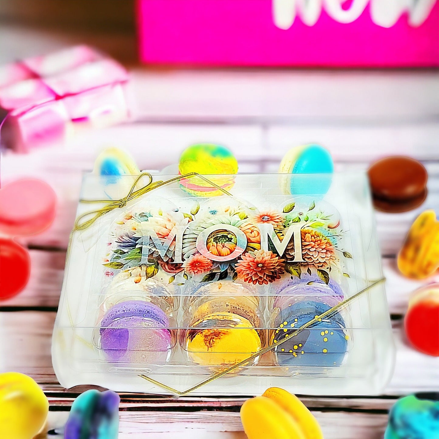 MOM | 12 Pack Assortment French Macarons | Each macaron is labeled with its flavor for easy identification - Macaron Centrale
