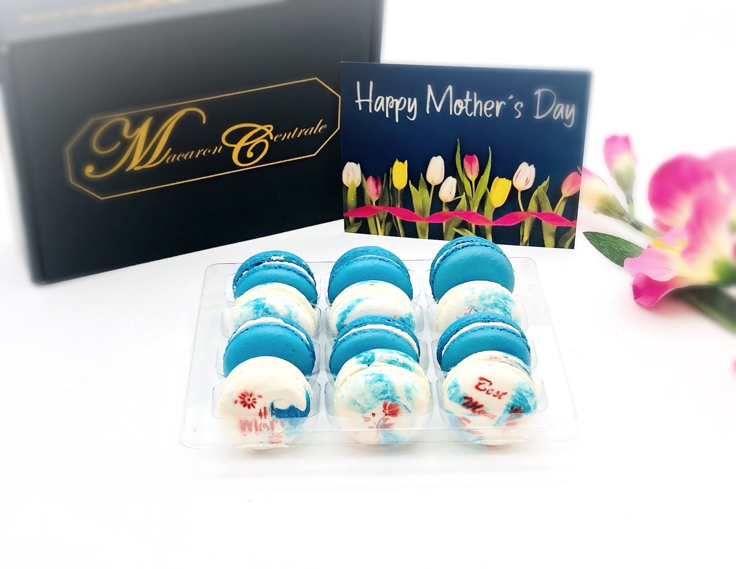 Mother's Day Macaron Set (Blue) | 12 Pack | a perfect gift for your mom - Macaron Centrale
