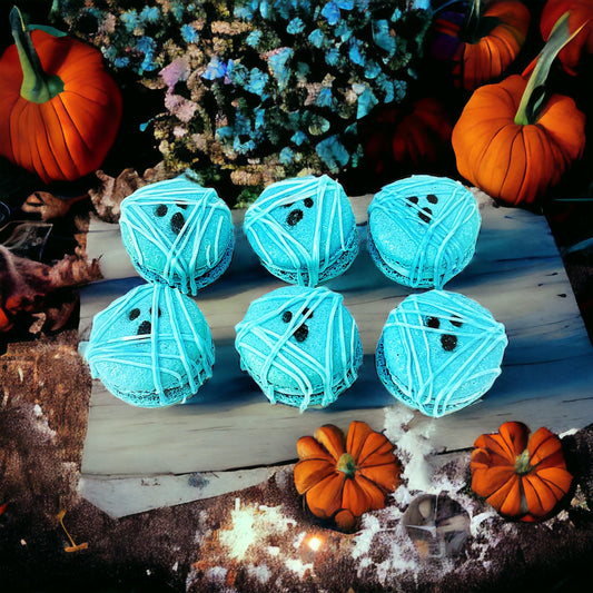 Mummy French Macarons (Blue) | Available in 6, 12 or 24 Pack - Macaron Centrale6 Pack