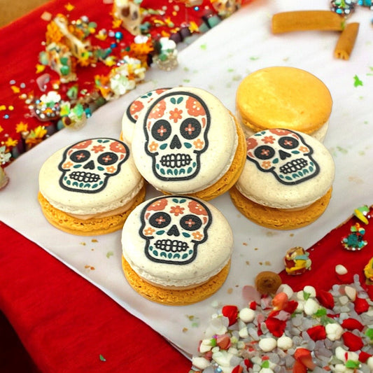 Orange Day of the Dead Macarons - Macaron CentraleHalloween6 Pack