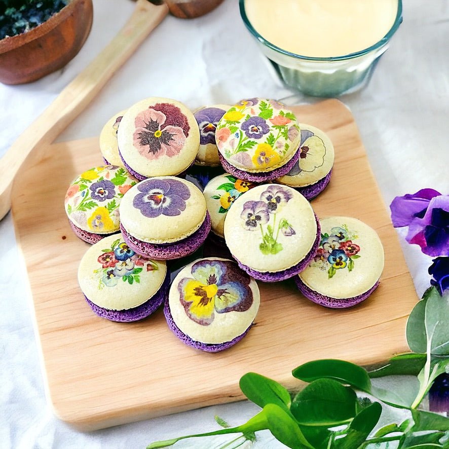 Pansy Blossom Macarons in Packs of 6, 12, or 24 - Macaron Centrale6 Pack