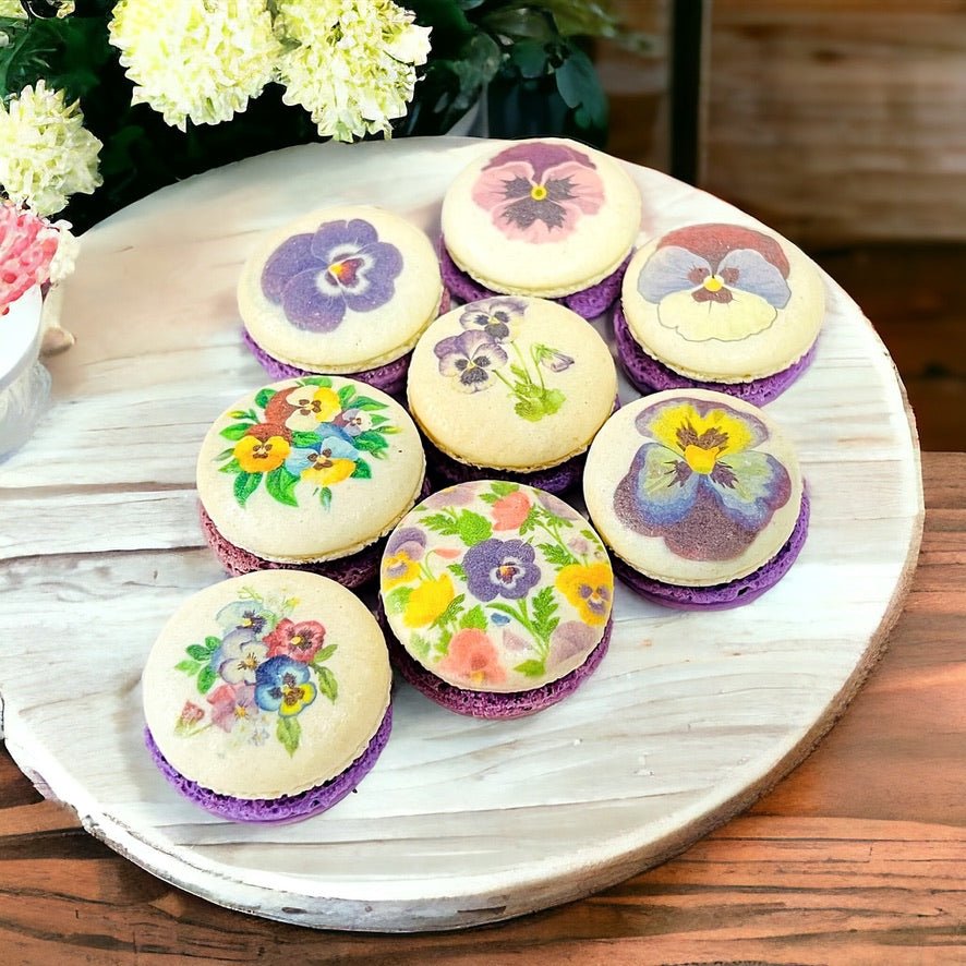 Pansy Blossom Macarons in Packs of 6, 12, or 24 - Macaron Centrale6 Pack