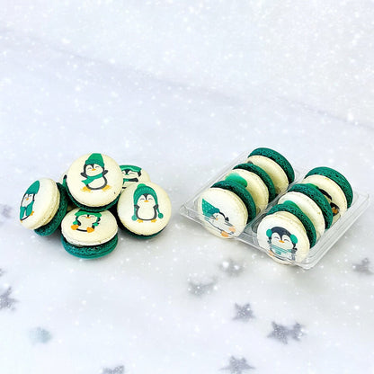 Penguin Winter Macaron Set - Green and White - Macaron Centrale6 Pack