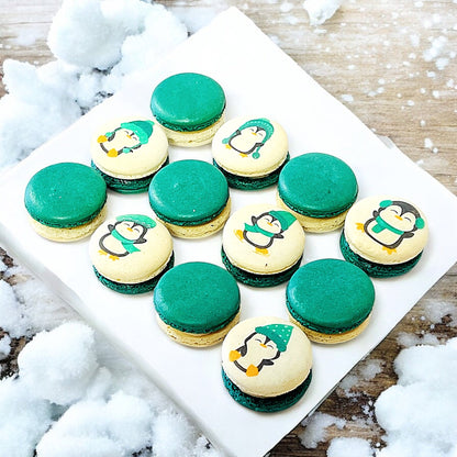 Penguin Winter Macaron Set - Green and White - Macaron Centrale6 Pack