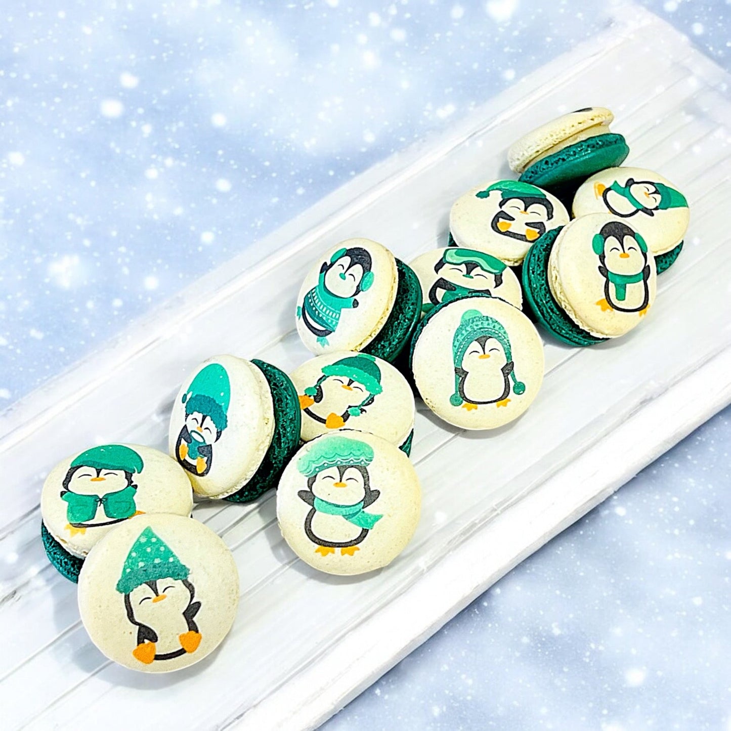 Penguin Winter Macaron Set - Green and White - Macaron Centrale6 Pack