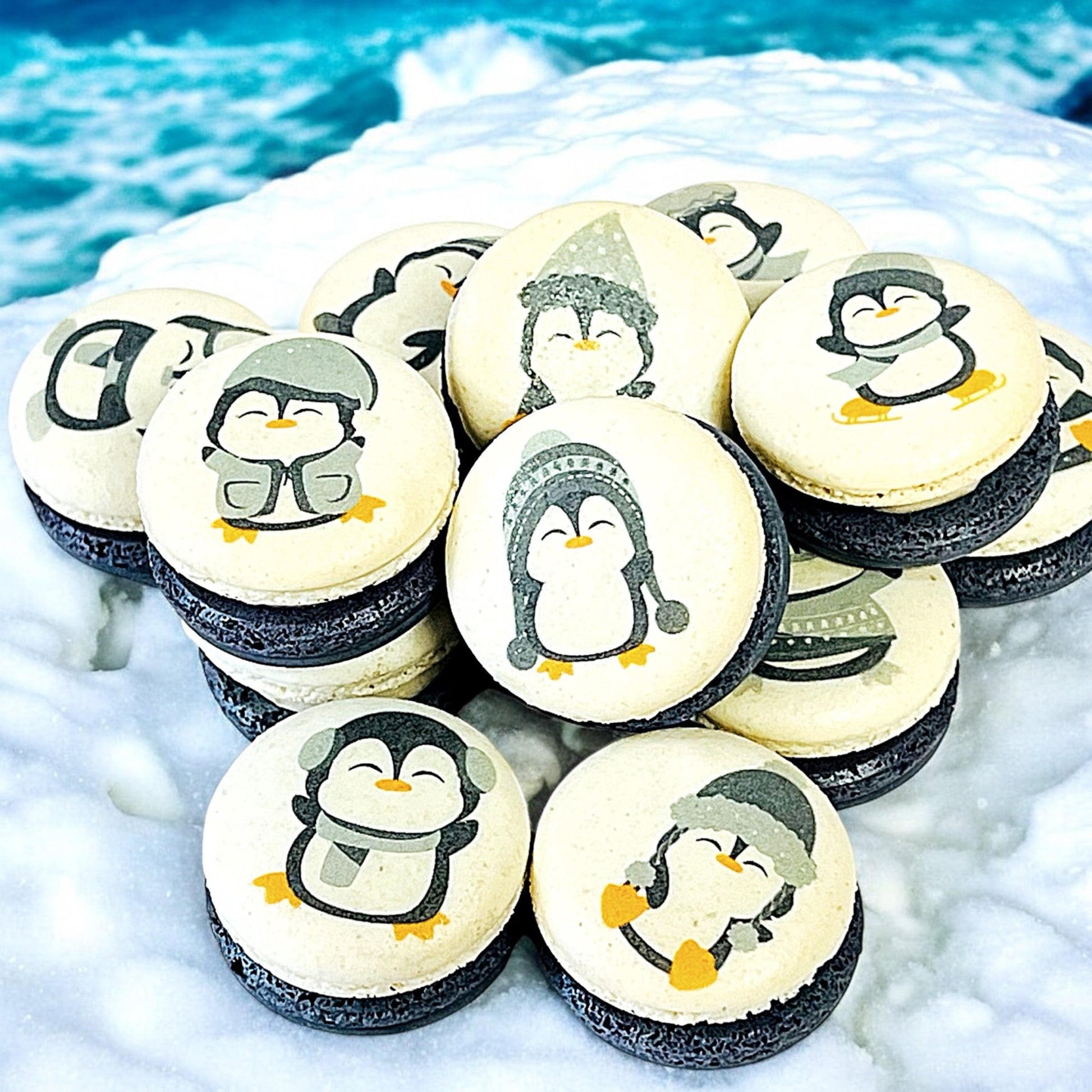 Penguin Winter Macaron Set - Grey and White - Macaron Centrale6 Pack