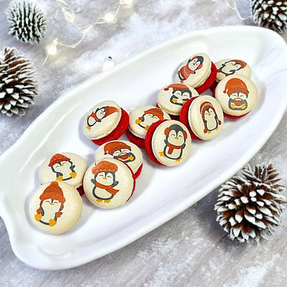 Penguin Winter Macaron Set - Red and White - Macaron Centrale6 Pack