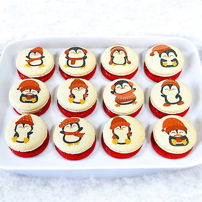 Penguin Winter Macaron Set - Red and White - Macaron Centrale6 Pack