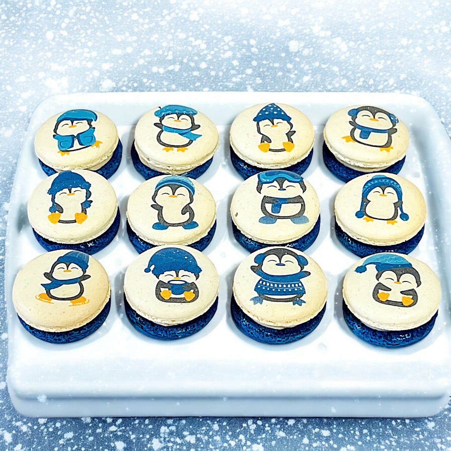 Penguin Winter Macaron Set - Sapphire Blue and White - Macaron Centrale6 Pack