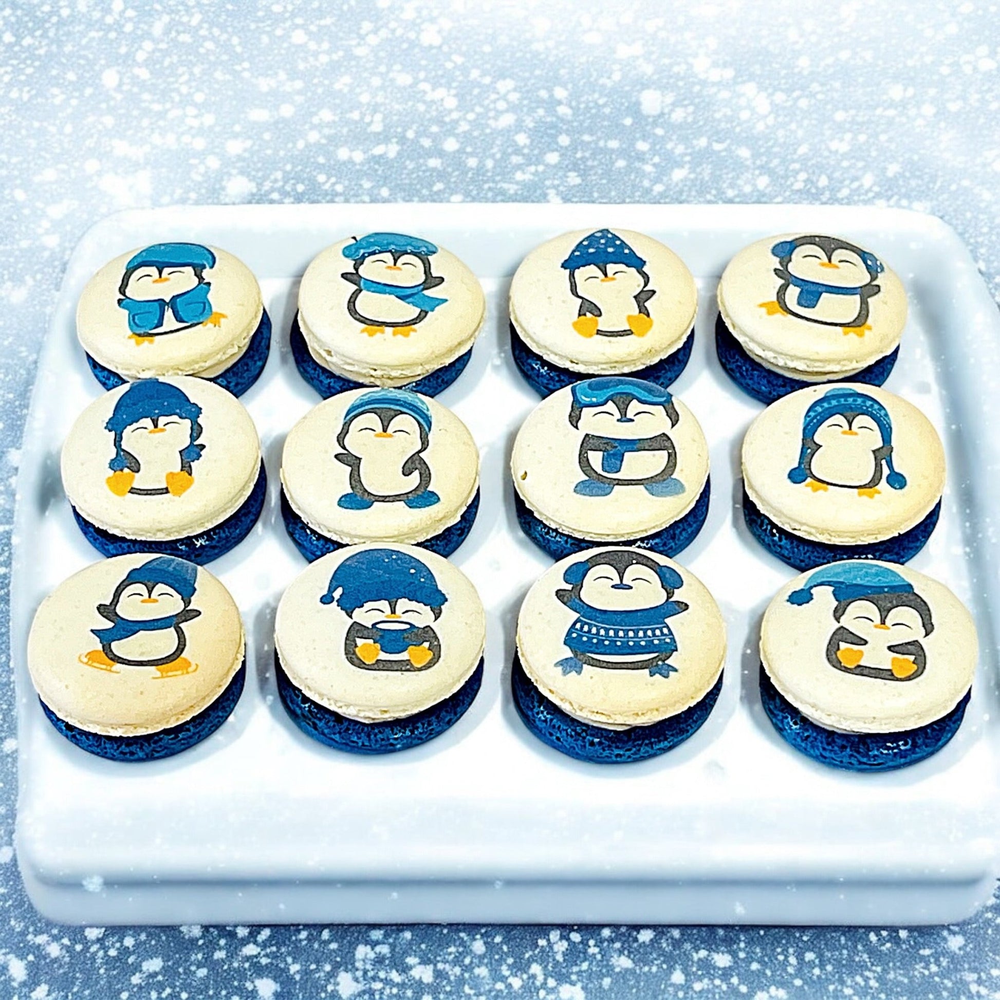 Penguin Winter Macaron Set - Sapphire Blue and White - Macaron Centrale6 Pack