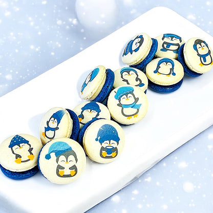 Penguin Winter Macaron Set - Sapphire Blue and White - Macaron Centrale6 Pack