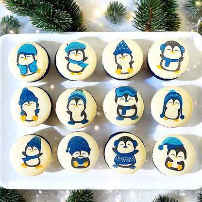 Penguin Winter Macaron Set - Sapphire Blue and White - Macaron Centrale6 Pack