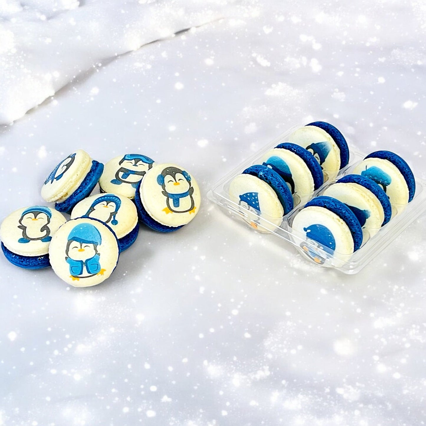 Penguin Winter Macaron Set - Sapphire Blue and White - Macaron Centrale6 Pack