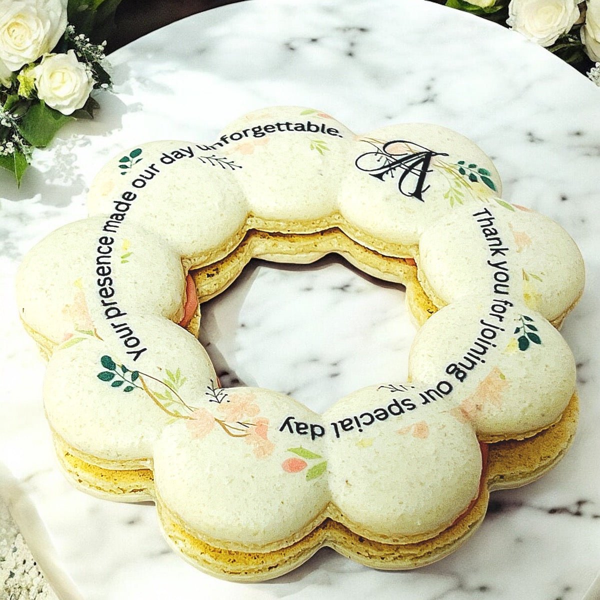 Personalized Monogram Macaron Wreath - Wedding Thank You Gift - Macaron Centrale