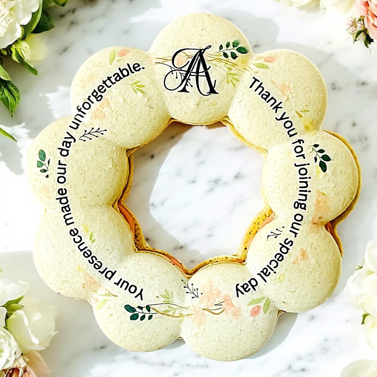 Personalized Monogram Macaron Wreath - Wedding Thank You Gift - Macaron Centrale