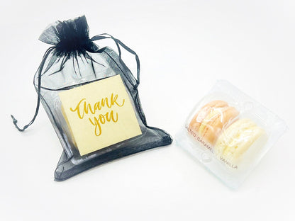 Personalized Thank you French Macarons for Guest (Black Sheer) | Wedding Favors, Bridal Shower Favors, - Macaron CentraleWedding FavorSample (1 Set)