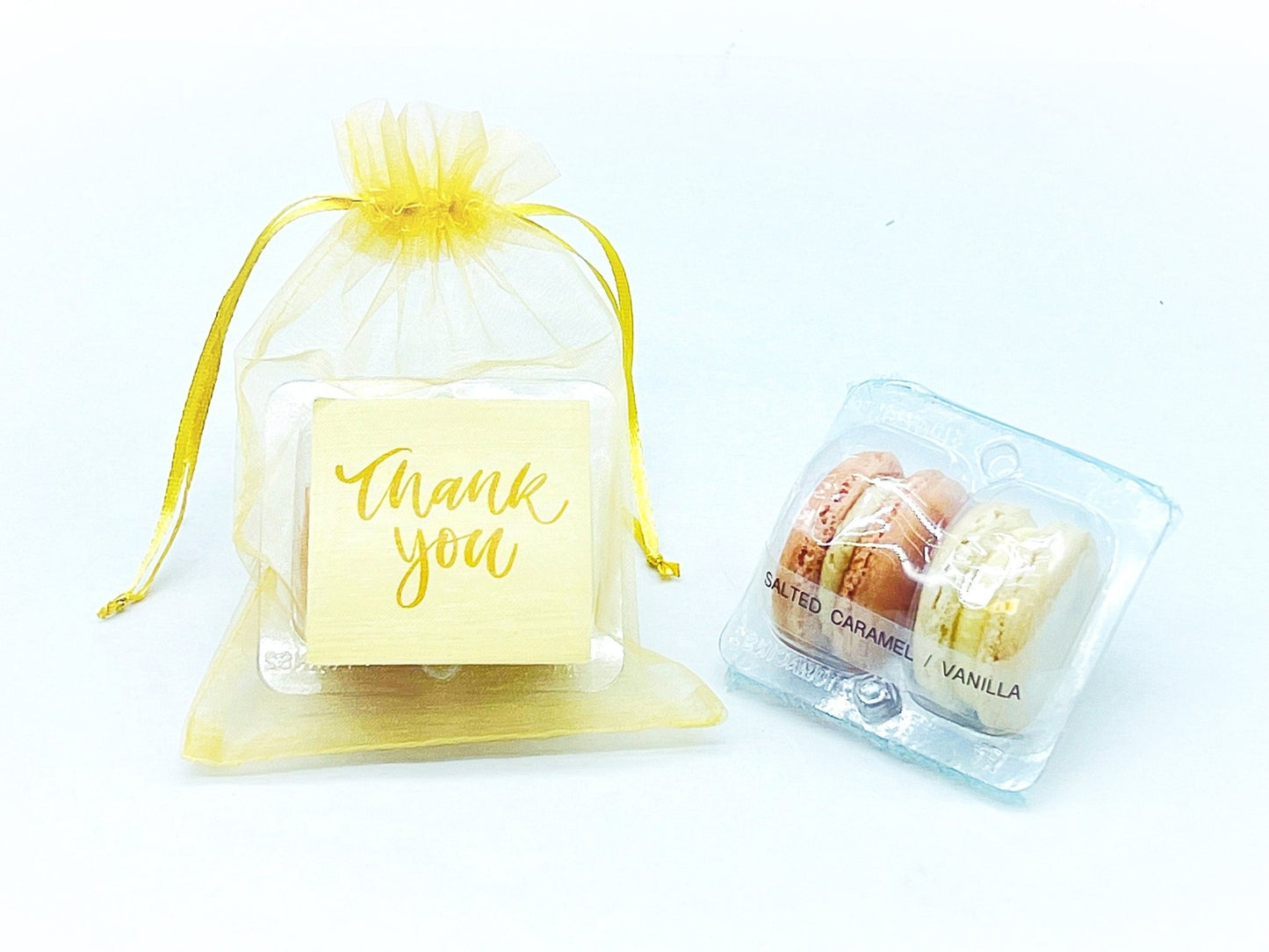 Personalized Thank you French Macarons for Guest (Gold Sheer) | Wedding Favors, Bridal Shower Favors, - Macaron CentraleWedding FavorSample (1 Set)