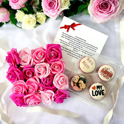 Personalized Valentine’s Gift Box – Custom Macarons & Rose Decor - Macaron CentraleValentine'sWith Pink Rose