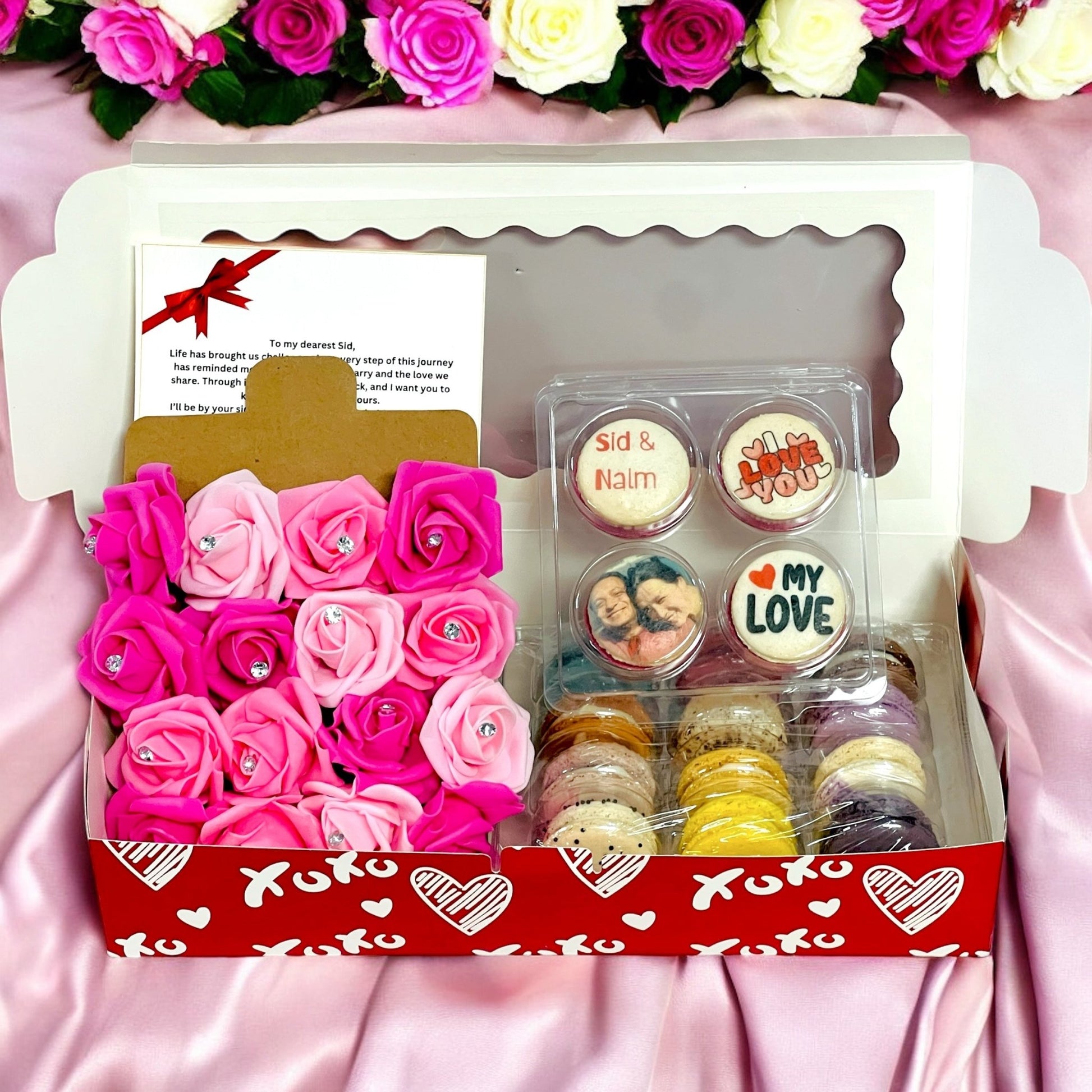 Personalized Valentine’s Gift Box – Custom Macarons & Rose Decor - Macaron CentraleValentine'sWith Pink Rose