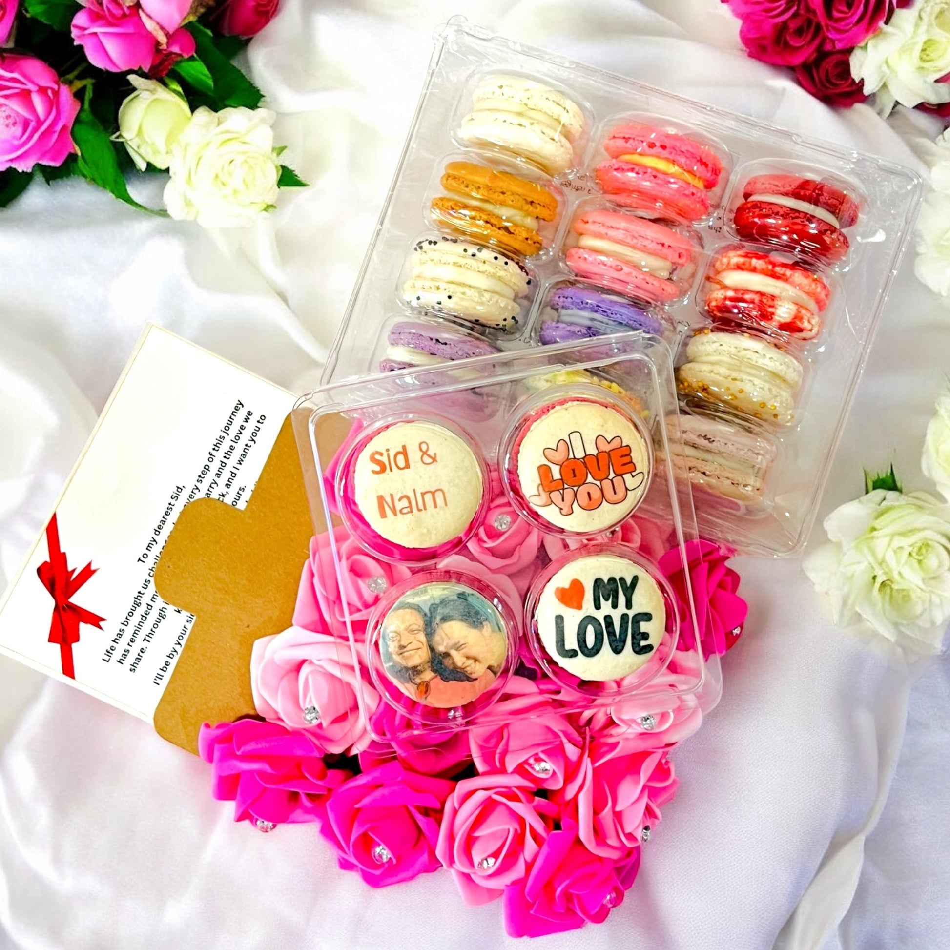 Personalized Valentine’s Gift Box – Custom Macarons & Rose Decor - Macaron CentraleValentine'sWith Pink Rose