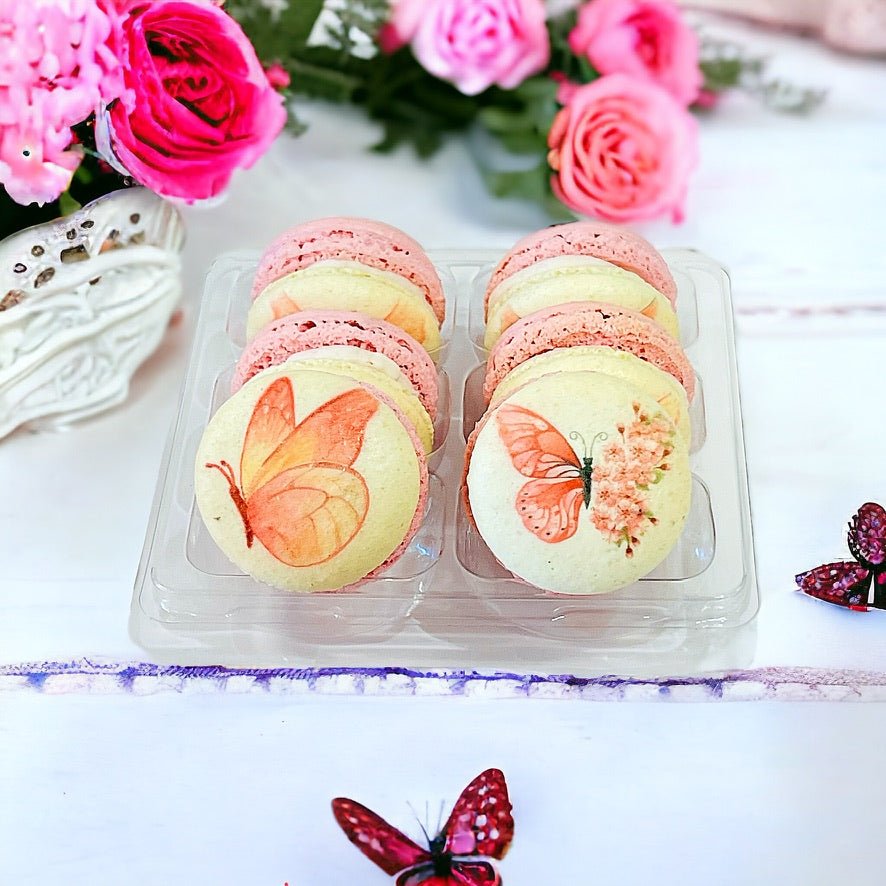 Pink Butterfly Bliss Macarons Packs of 6, 12, or 24 - Macaron Centrale6 Pack