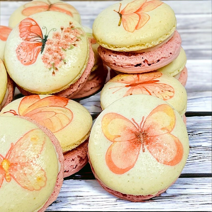 Pink Butterfly Bliss Macarons Packs of 6, 12, or 24 - Macaron Centrale6 Pack