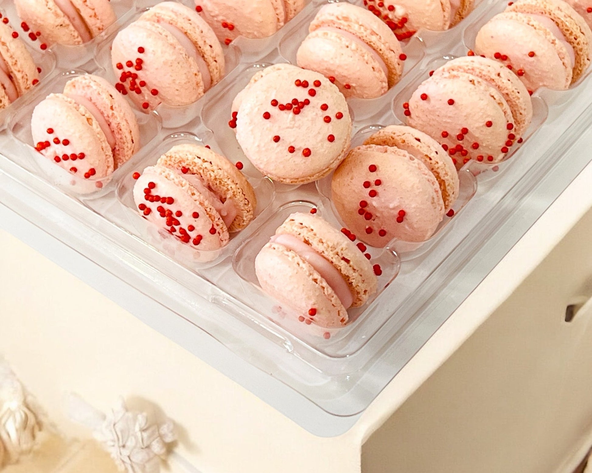 Pomegranate Mini Macarons - Perfect for Decorating Cupcakes, Cakes, Ice Cream, and More! - Macaron Centrale16 Pack