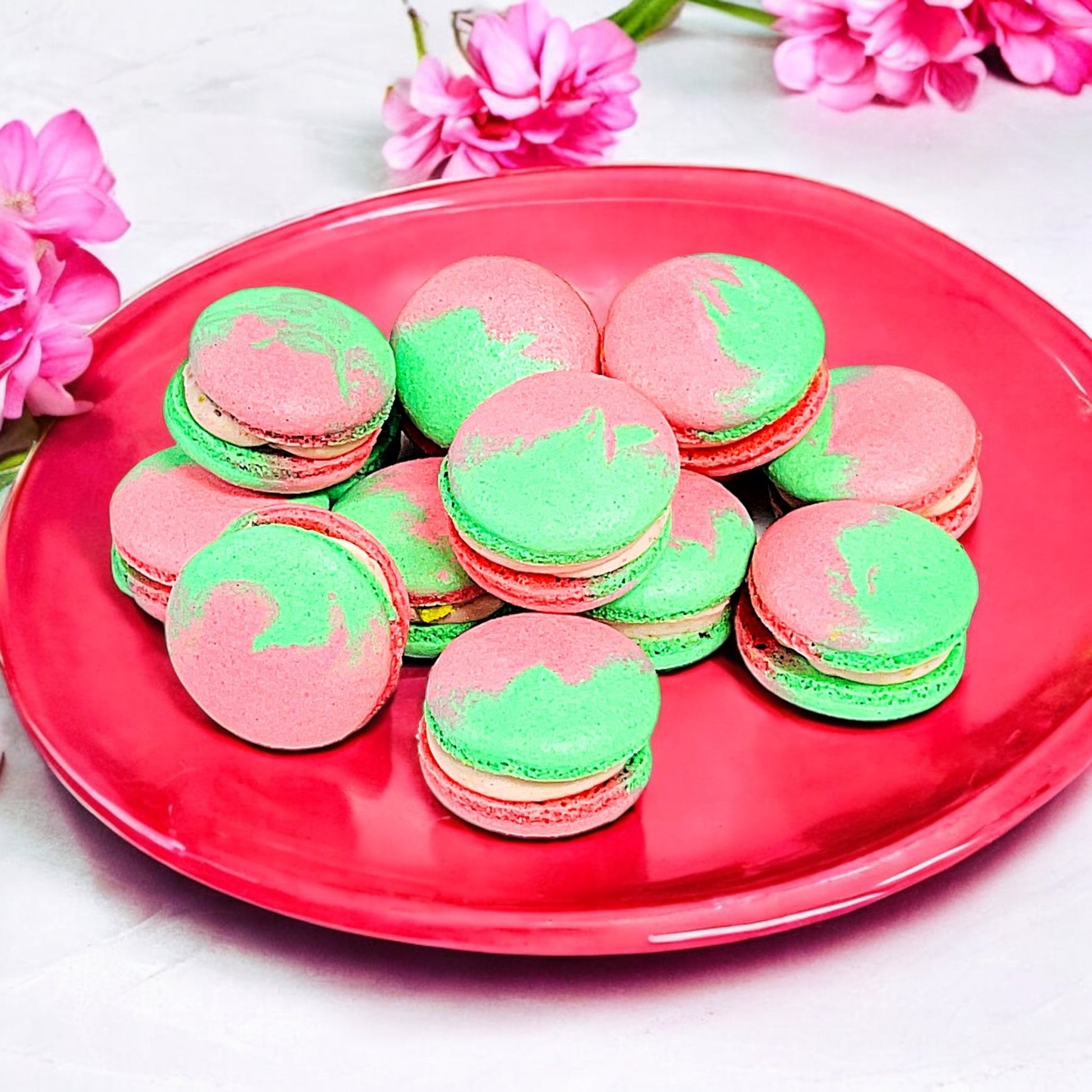 Pomegrante Pistachio Vegan Macarons | Available in 4 & 12 Pack| - Macaron Centrale4 Pack