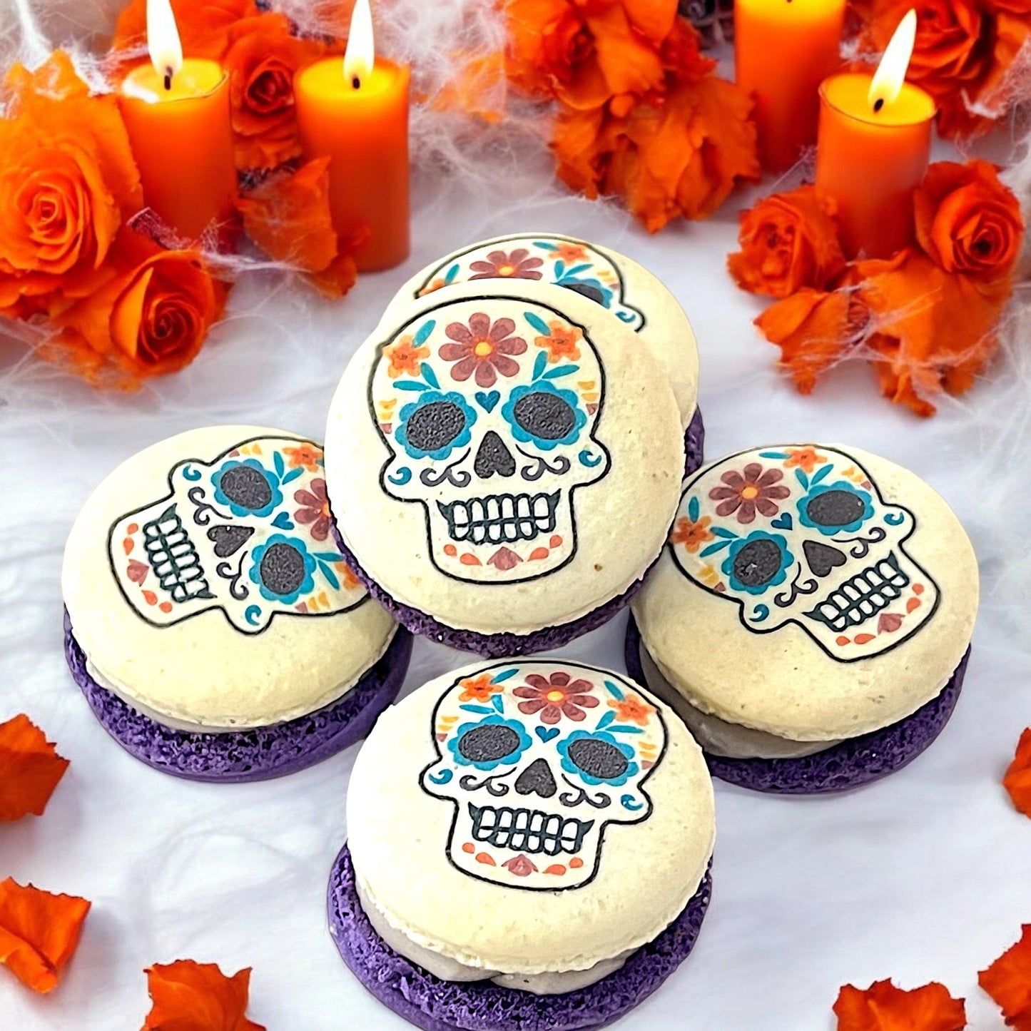 Purple Day of the Dead Macarons - Macaron CentraleHalloween6 Pack