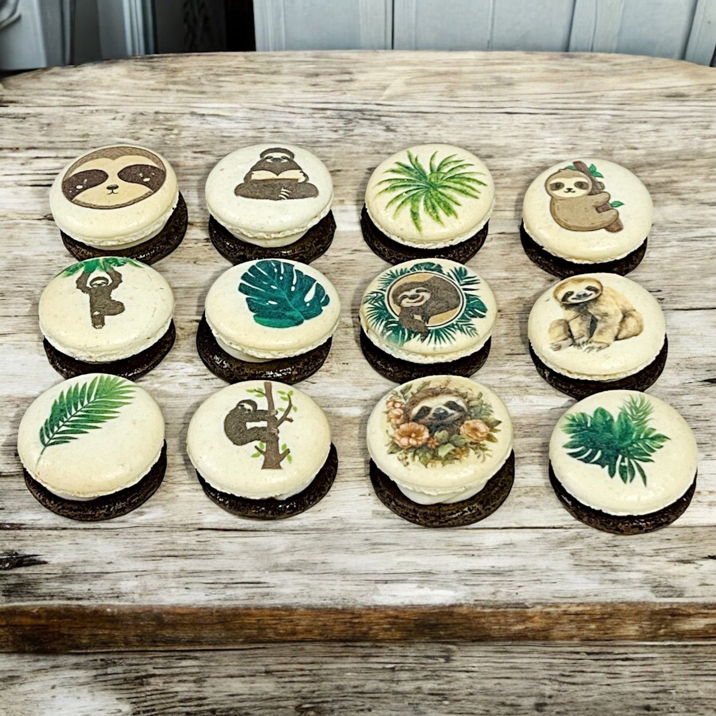 Sloth - Themed Macarons with Edible Art - Macaron Centrale6 Pack