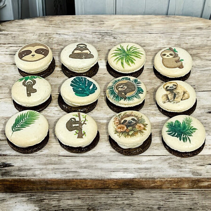 Sloth - Themed Macarons with Edible Art - Macaron Centrale6 Pack